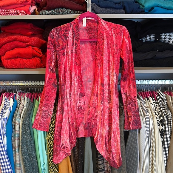 Xhilaration red/navy print long sleeve open front cardigan size XS - Picture 1 of 3